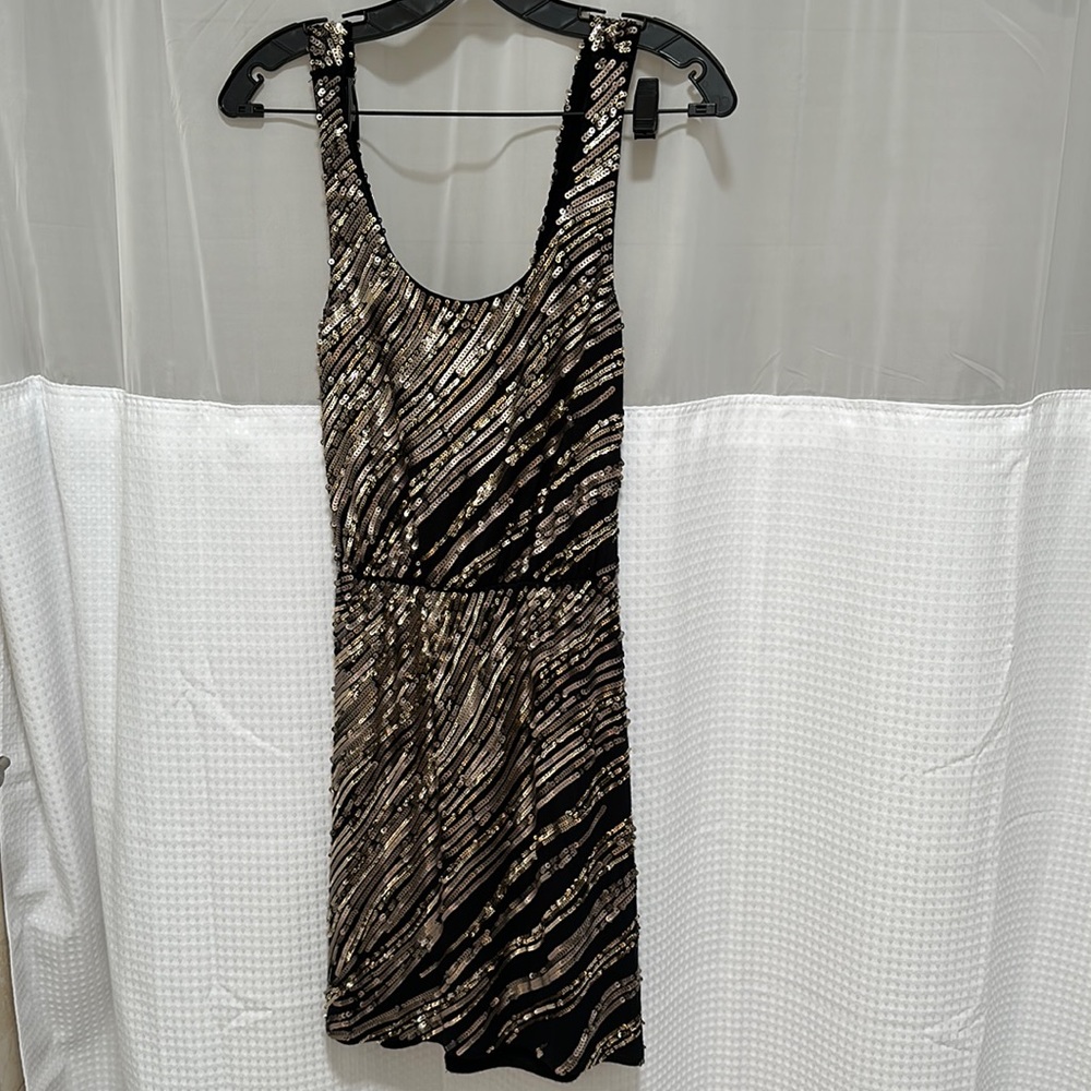 Express xs black gold sequin dress